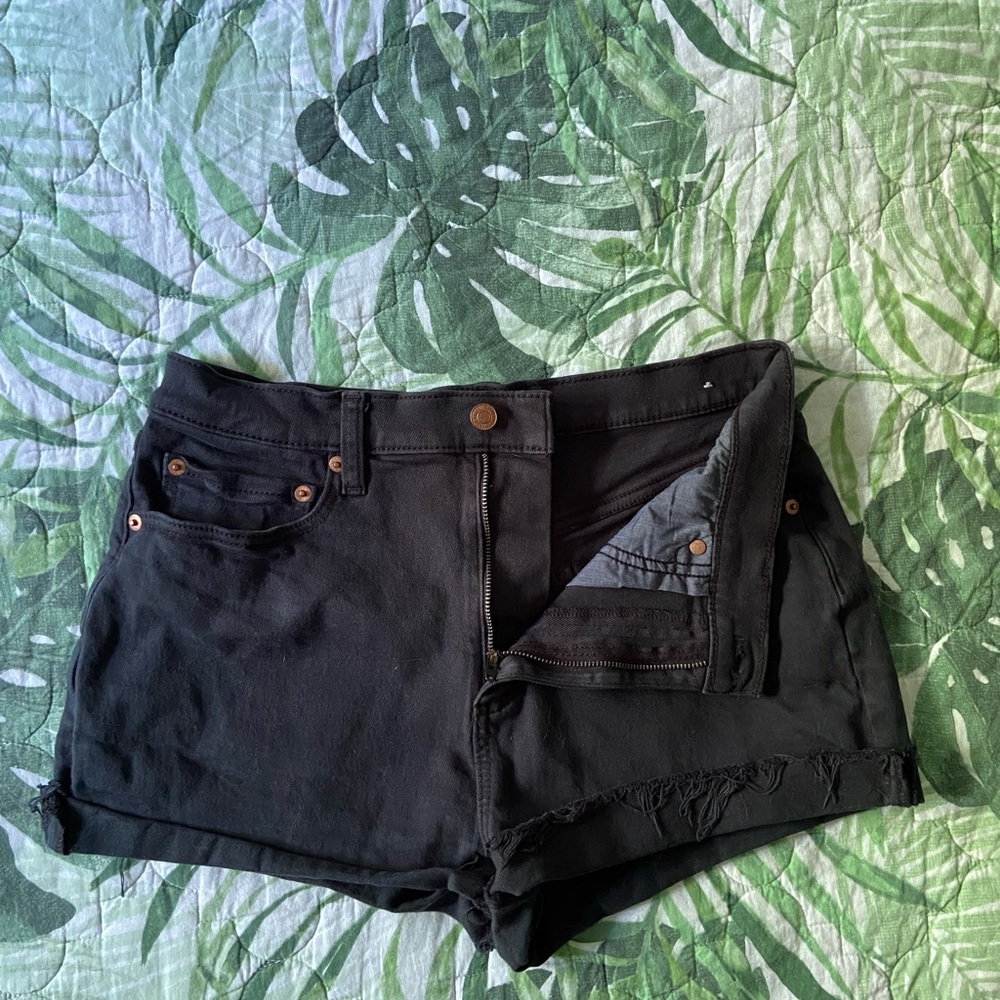 PINK 💟 Victoria’s Secret High Waisted Cut Off Black Denim Jean Shorts Raw Hem